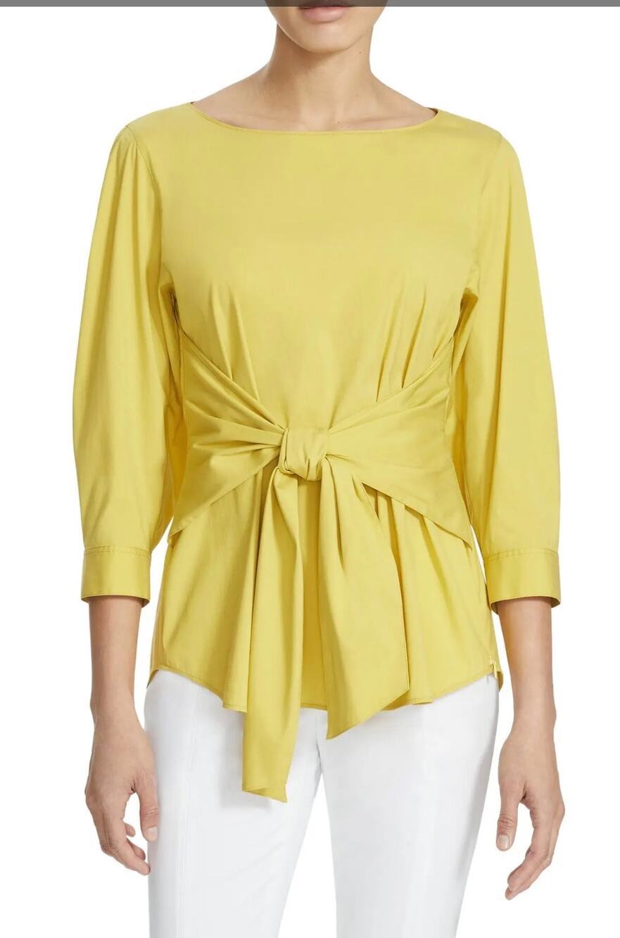 Lafayette 148 New York Wixton Blouse Quince Yellow Tie Puff Sleeve Top NWT